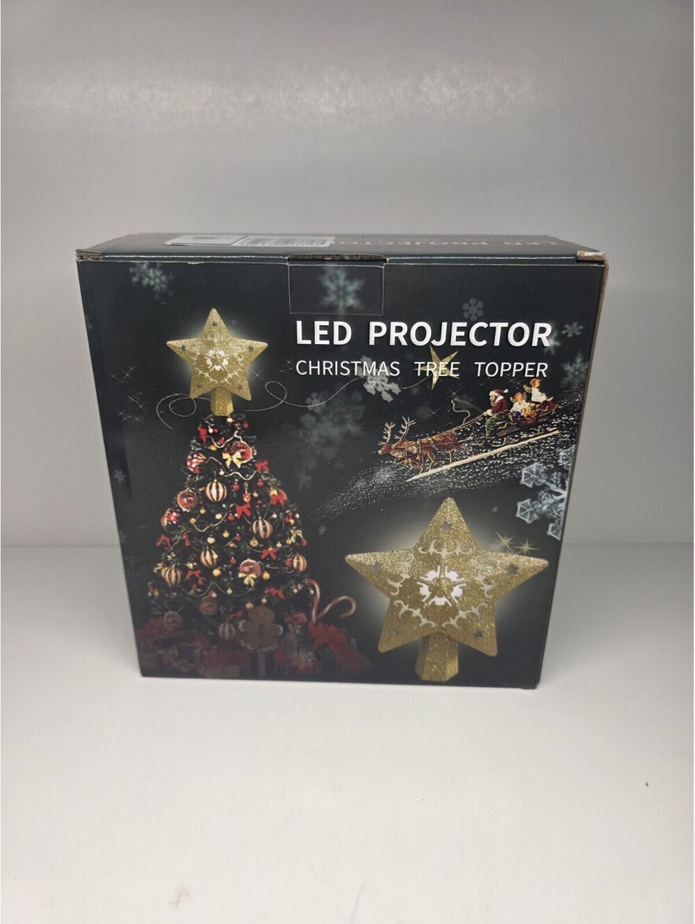 NIB Christmas Tree Topper Lighted with Snowflake Projector, LED (Gold) - Picture 3 of 4